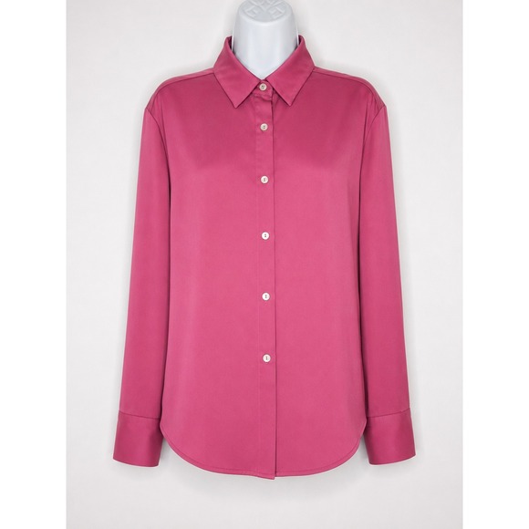 Rachel Zoe Tops - Rachel Zoe Satin‎ Blouse Womens Large Pink Button Front Minimalist Workwear